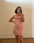 Vintage 60s Beaded Mod Mini Dress Candy Pink