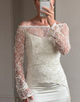 Vintage 90s Italian Beaded Lace and Satin Wedding Gown