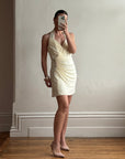 Vintage 90s Bandage Mini Dress Cream With Rainbow Rhinestones