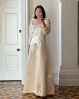 Vintage 90s Pure Silk Satin Baroque Scoop Neck Wedding Gown and Veil