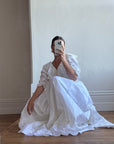 Vintage 70s Broderie Anglaise Frill Wedding Dress Ivory