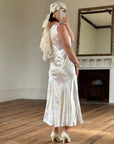 Vintage 30s Satin Bias Belted Bridal Midi