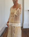 Vintage 80s Drop Waist Patchwork Lace Sheer Wedding Dress