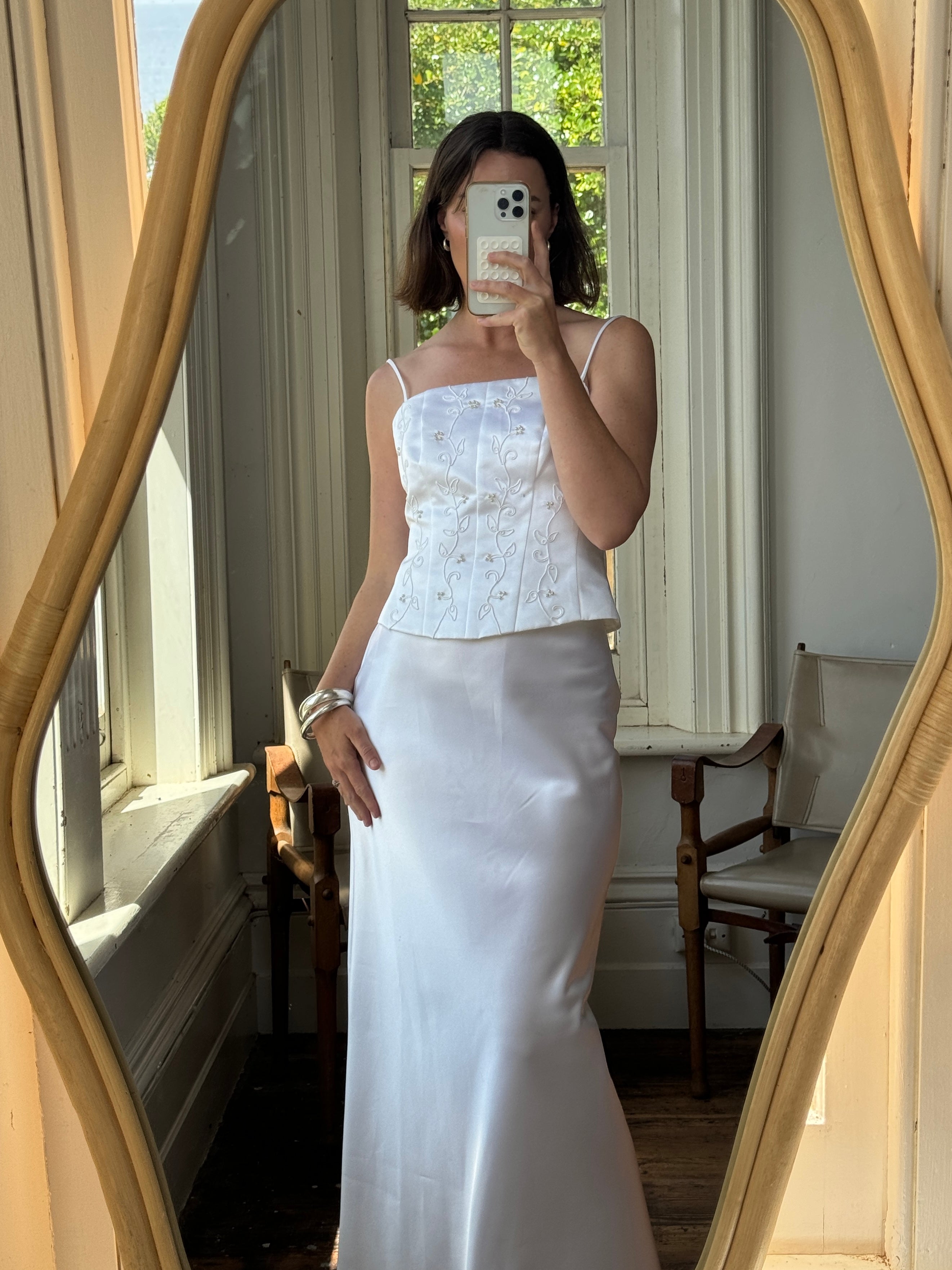 Vintage 90s Beaded Satin Two Piece Wedding Set