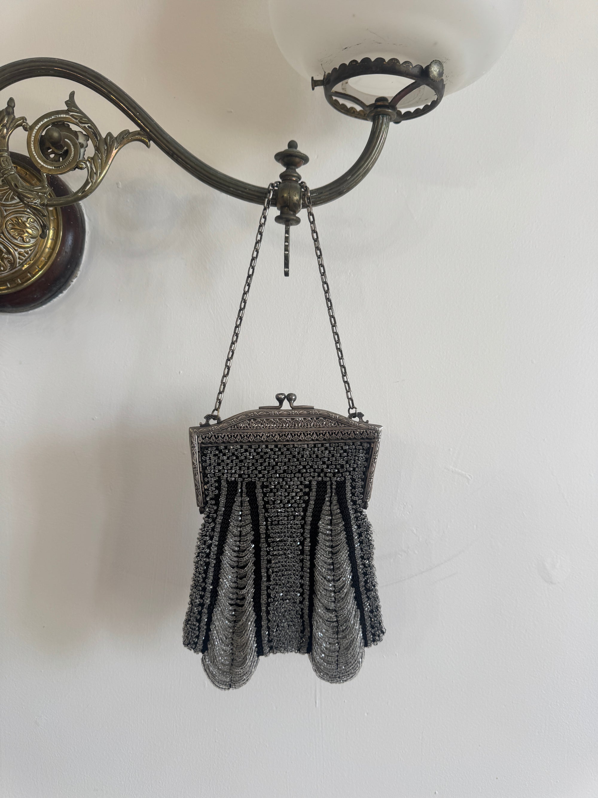 Antique 1920s Ornate Art Deco Evening Bag Noir