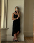 Vintage 90s Satin and Chiffon Cocktail Dress With Scarf Noir