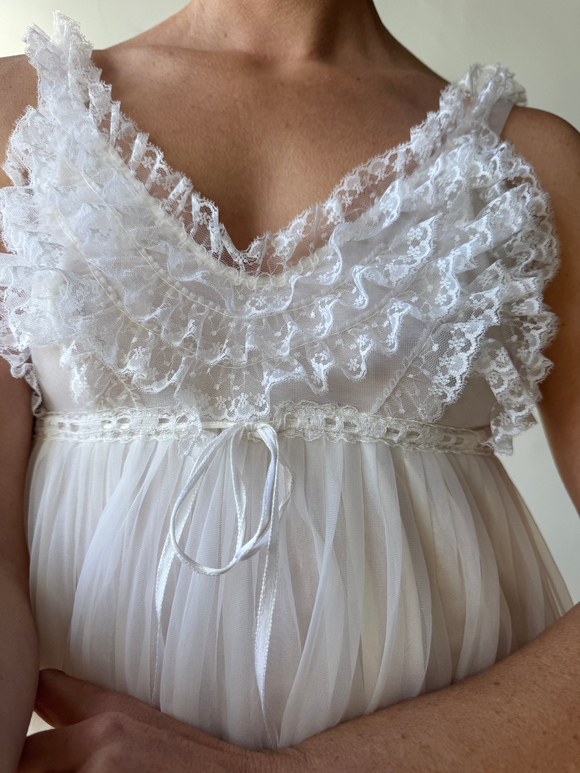 Vintage 50s Honeymoon Ruffle Slip White