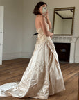 Vintage 90s Rose Crystal Encrusted Strapless Wedding Gown