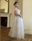 Vintage 70s Tiered Organza Prairie Daisy Wedding Dress