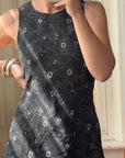 Vintage 90s Bias Cut Day Dress Black Floral