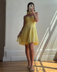 Vintage 90s Pure Silk Banana Mini Dress with Rosette