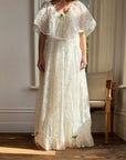 Vintage Lace Frilled Maxi Dress with Rose Applique