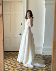 Vintage 50s Flocked Velvet Jacquard Wedding Gown with Bow Train