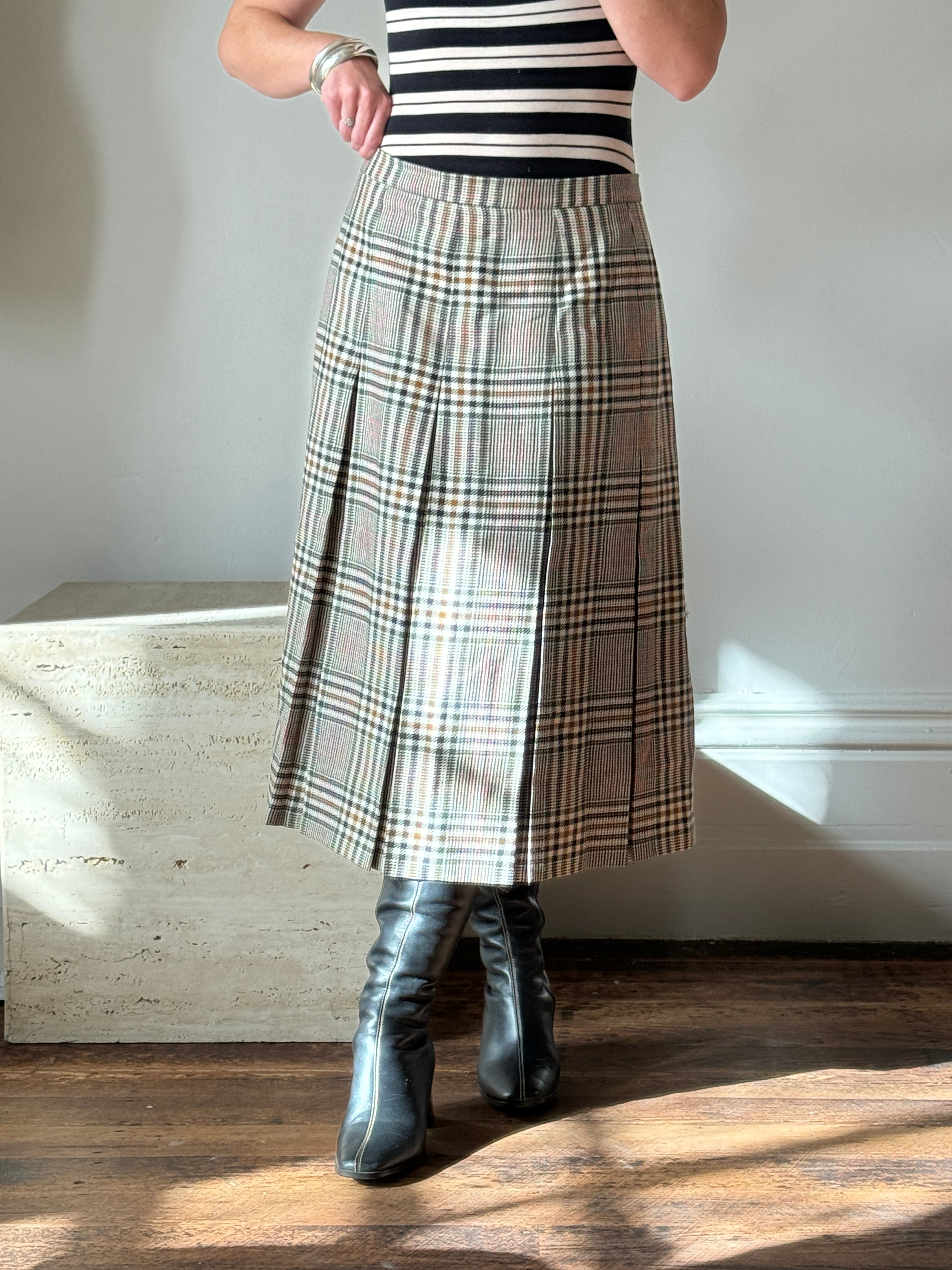 Vintage Wool Tartan Midi Skirt