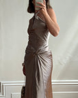 Vintage 90s Australian Made Bronze Satin Party Dress