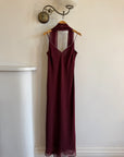 Vintage 90s Burgundy Slip Dress With Pink Sequins and Scarf
