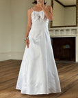 Vintage 90s A-Line Satin Wedding Dress with Rhinestone Pendant