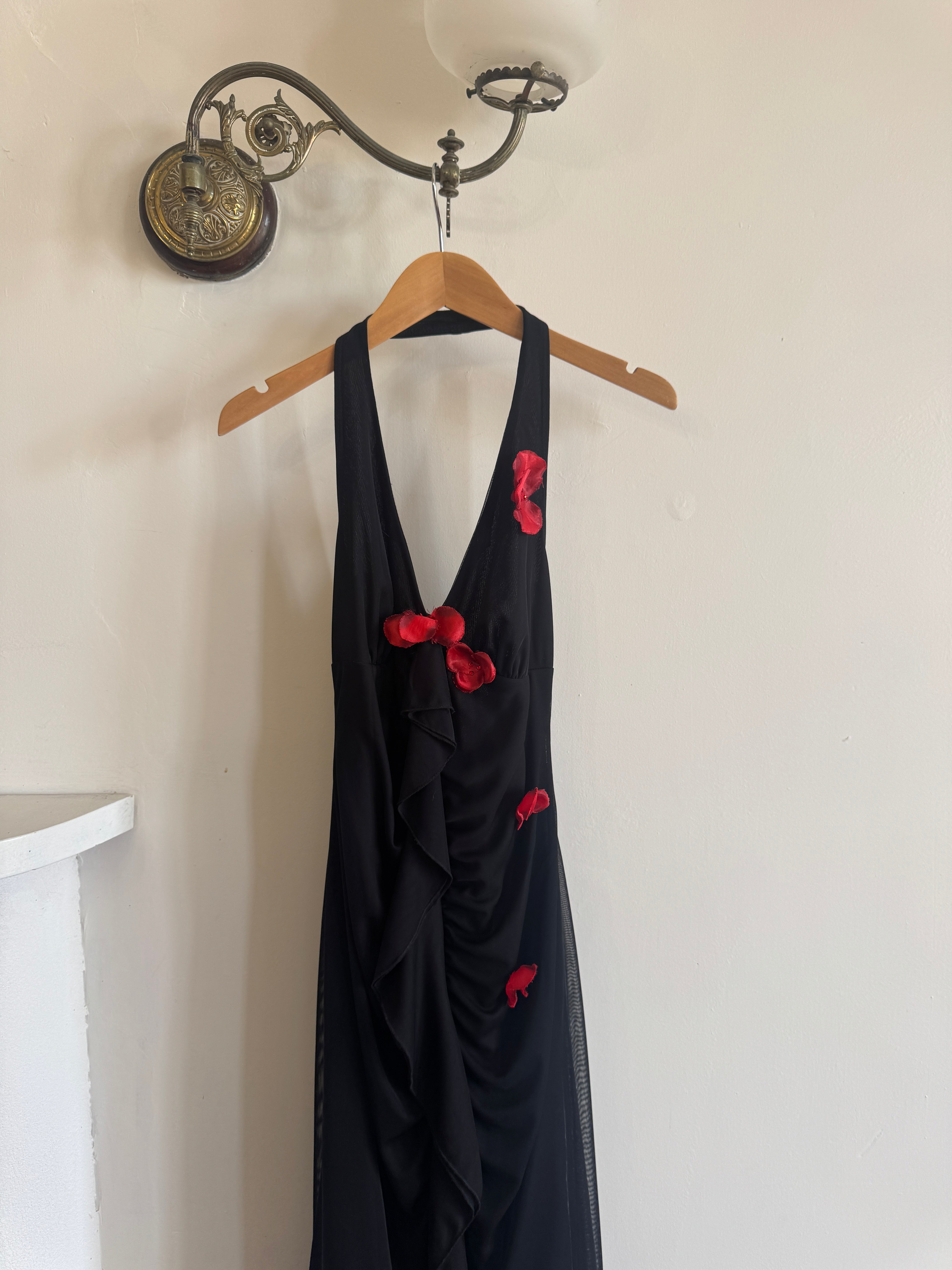 Vintage 90s Halter Rose Fairy Dress Noir