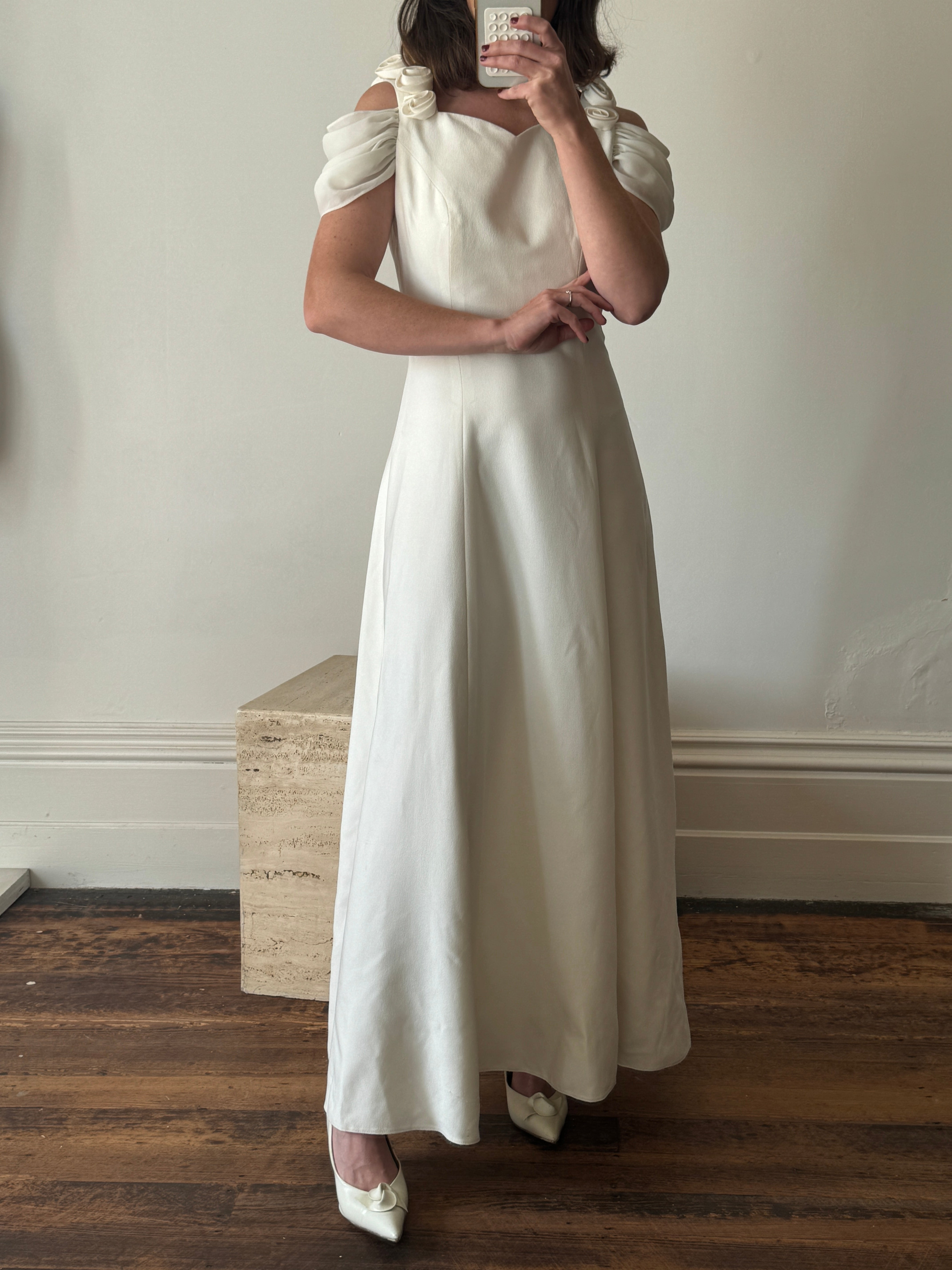 Vintage 90s Crepe Rosette Wedding Dress