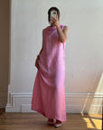 Vintage 80s Boat Neck Crinkle Dress Hot Pink