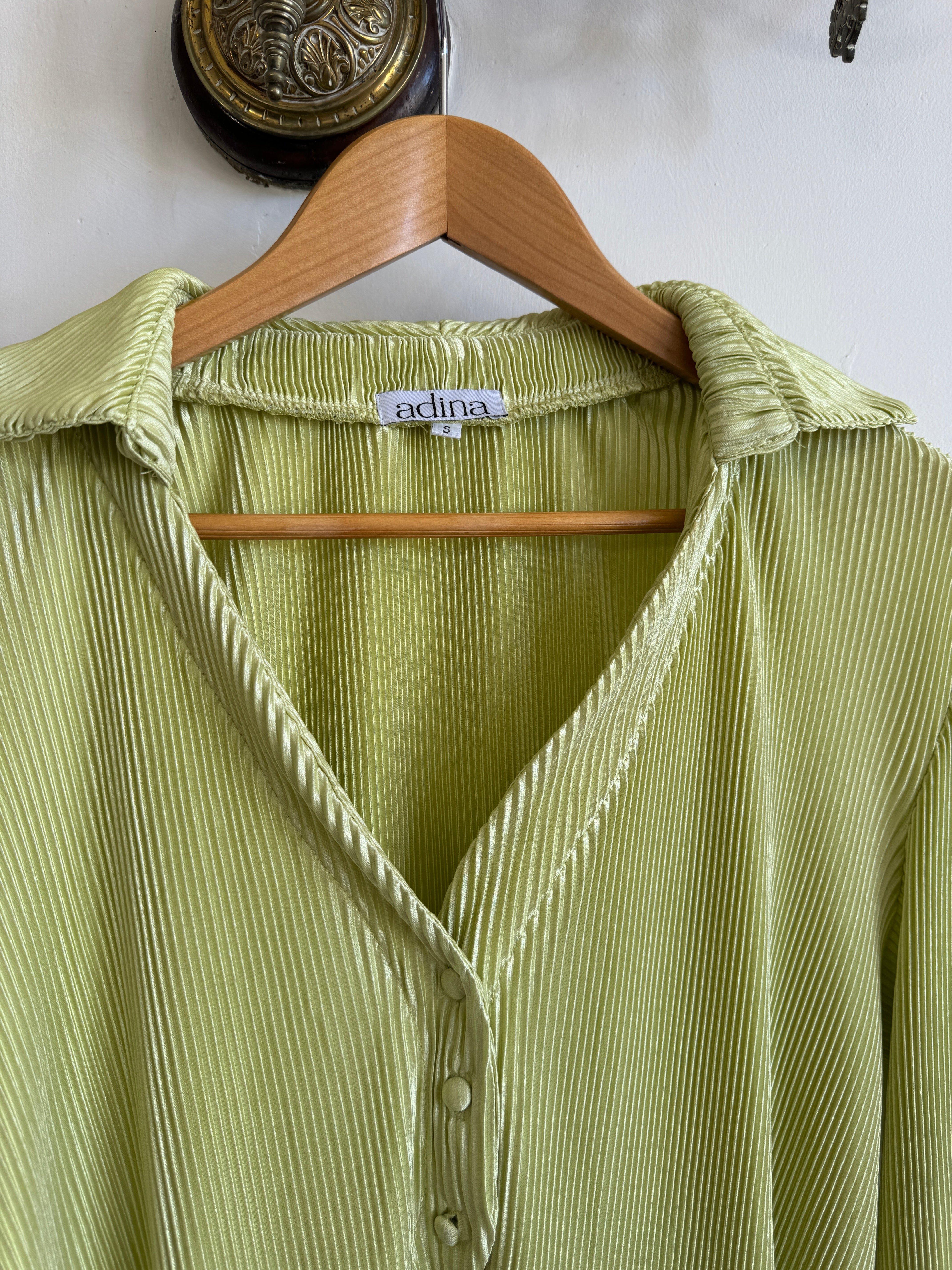 Vintage 90s Lime Pleated Button Up Blouse