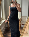 Vintage 90s Pure Silk Sparkle Dress Noir
