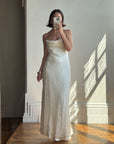Vintage 90s Pure Silk Bias Cut Slip Embroidered Wedding Dress
