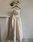 Vintage 90s Strapless Jacquard Satin Princess Wedding Dress