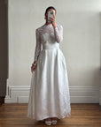 Vintage 50s Reworked Lace Long Sleeve Satin Wedding Gown With Bow