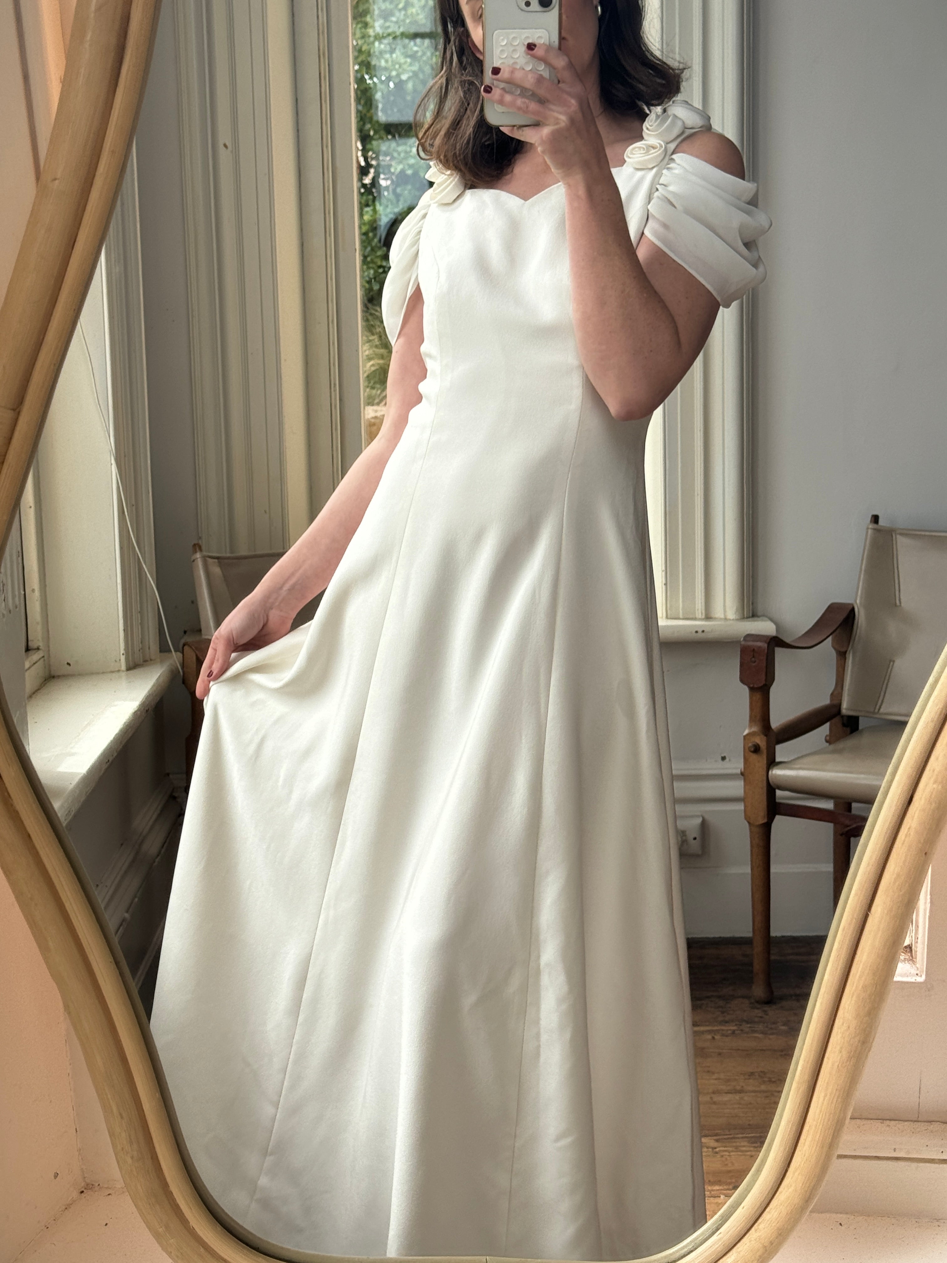 Vintage 90s Crepe Rosette Wedding Dress
