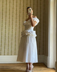 Vintage 80s Taffeta Ruffle Off Shoulder Wedding Dress