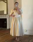 Vintage 90s Silk Dupion Rosette Bridal Midi Gown