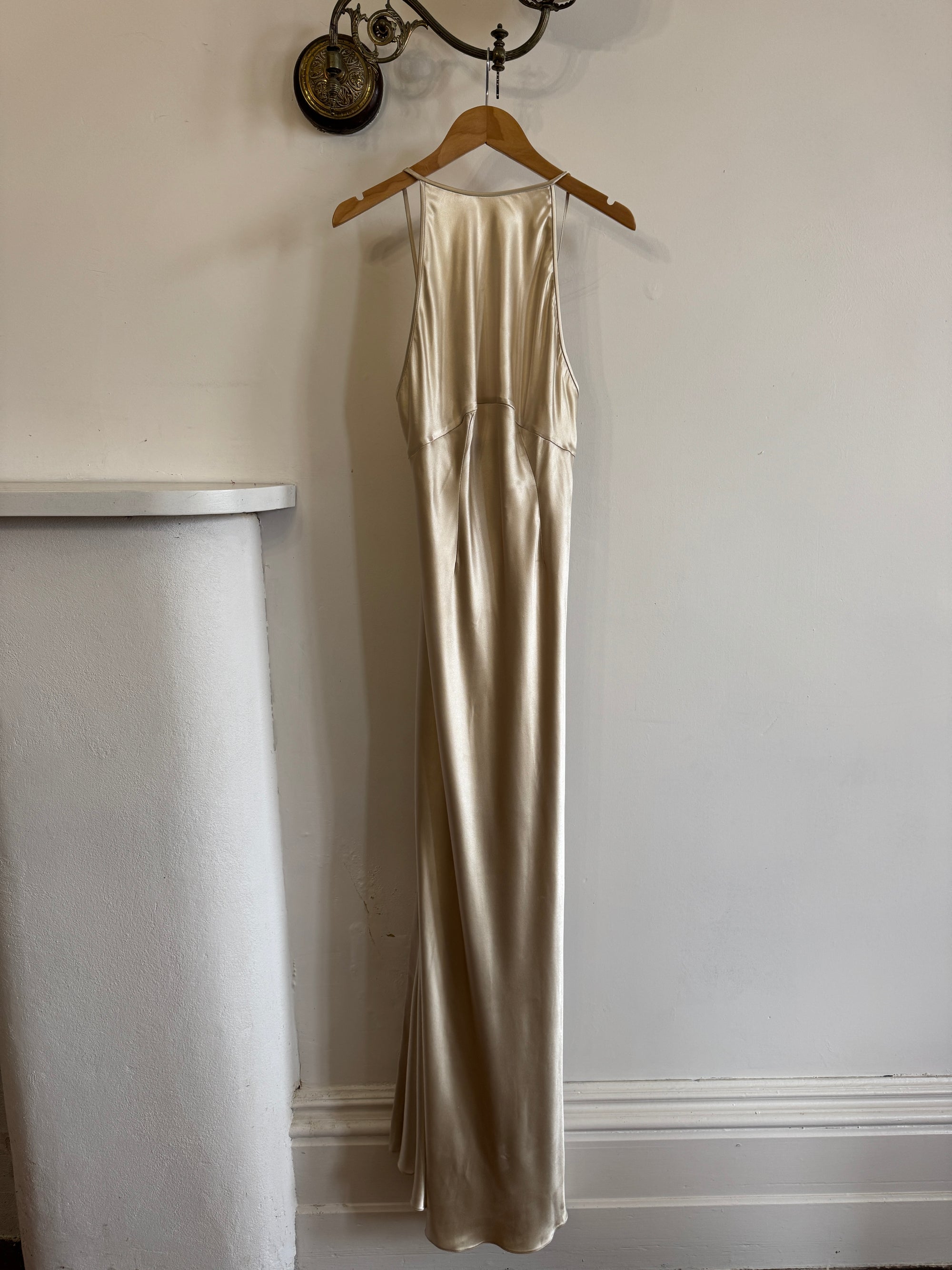 Vintage 90s Plein Sud Champagne Satin Halter Gown