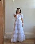 Vintage 70s Tiered Lace Wedding Dress With Ribbon
