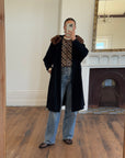 Vintage 60s Noir Pure Wool Mid Length Overcoat with Fur Collar