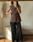 Vintage Taupe Brown Belted Utility Vest