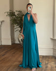 Vintage Y2K Plunging Jersey Multiwear Maxi Dress Teal