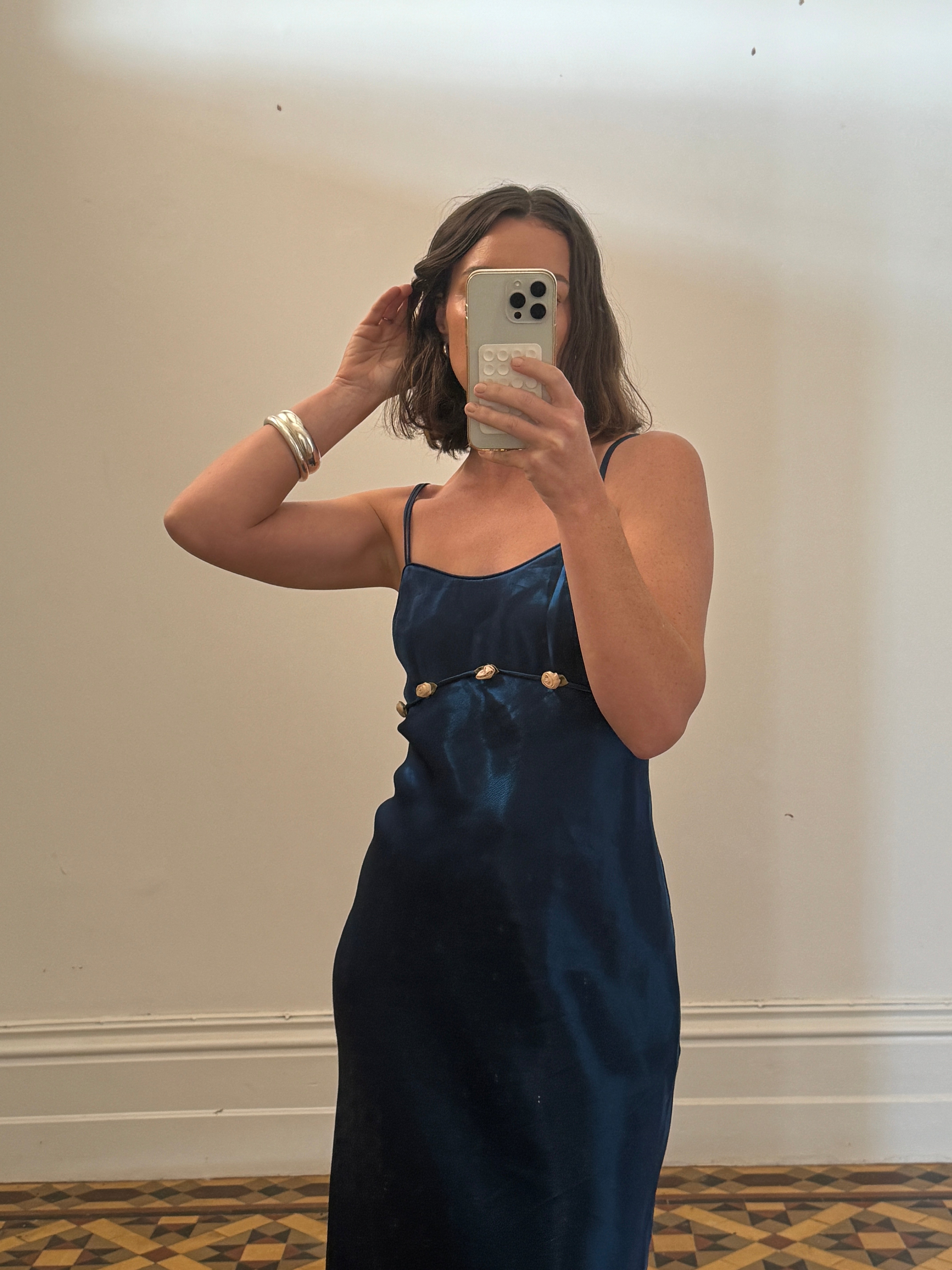 Vintage 90s Midnight Blue Dress With Flowers