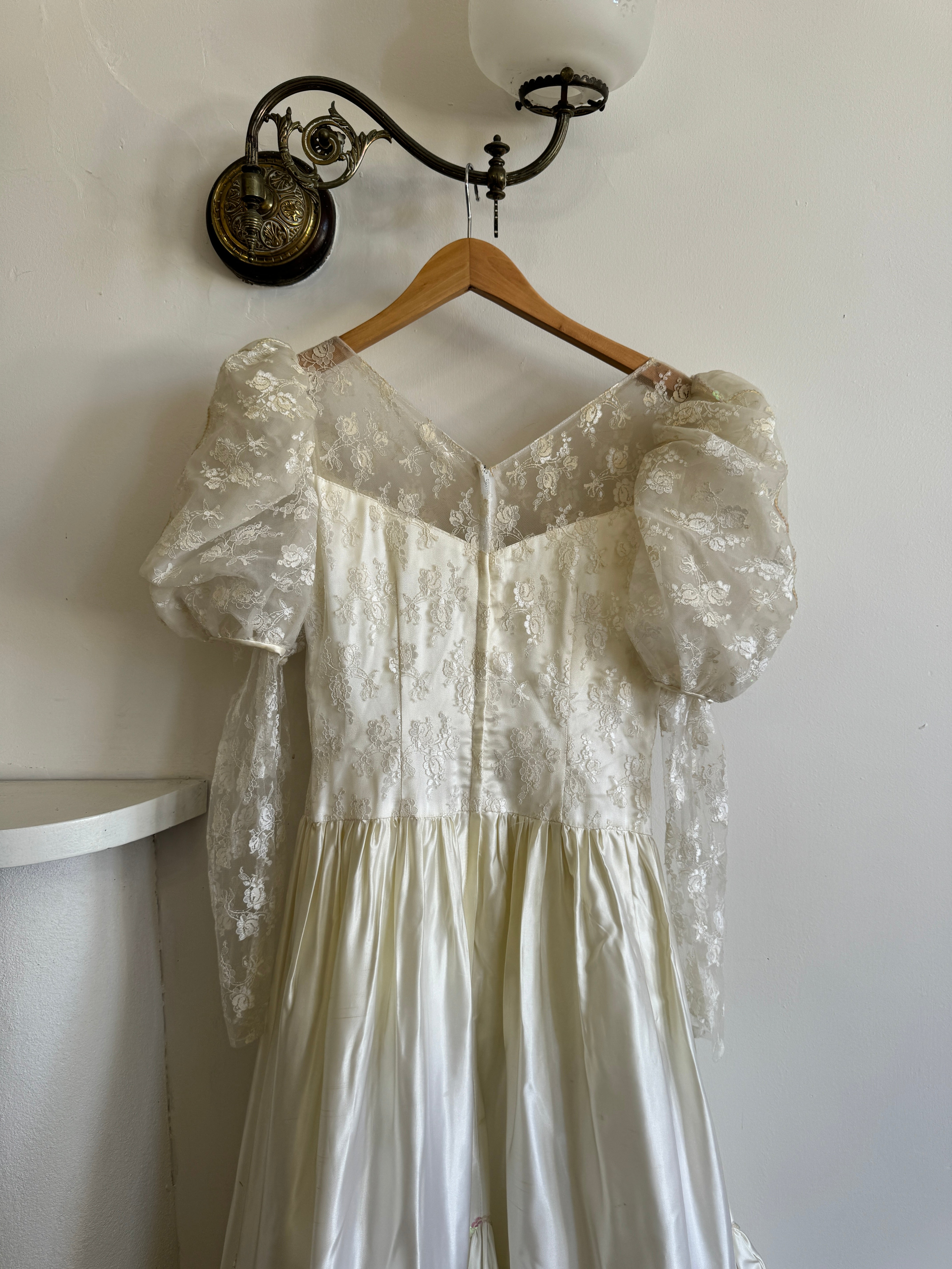 Vintage 80s Lace Satin Sequin Panelled Wedding Gown