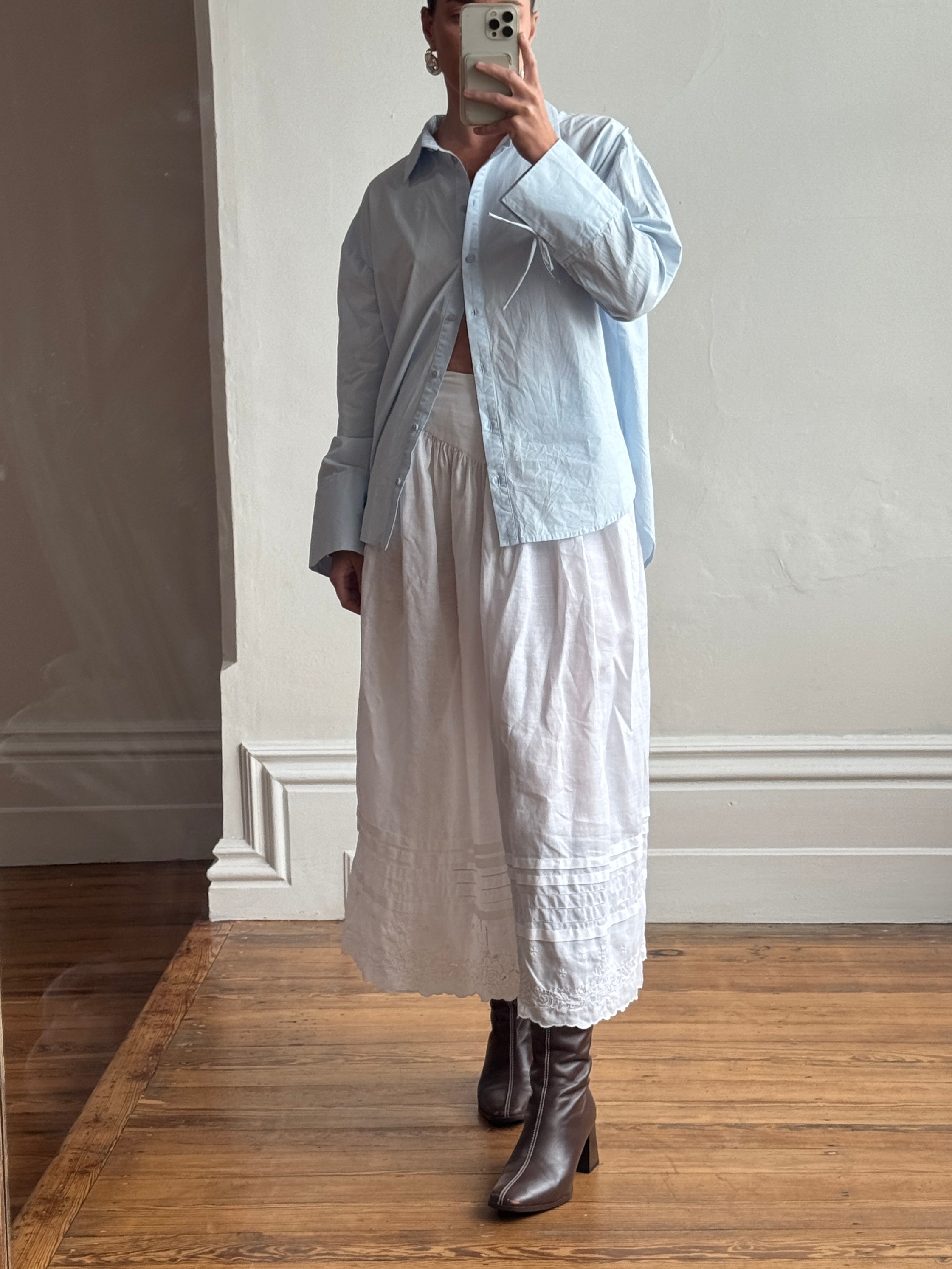 Vintage Edwardian Cotton Basque Waist Skirt
