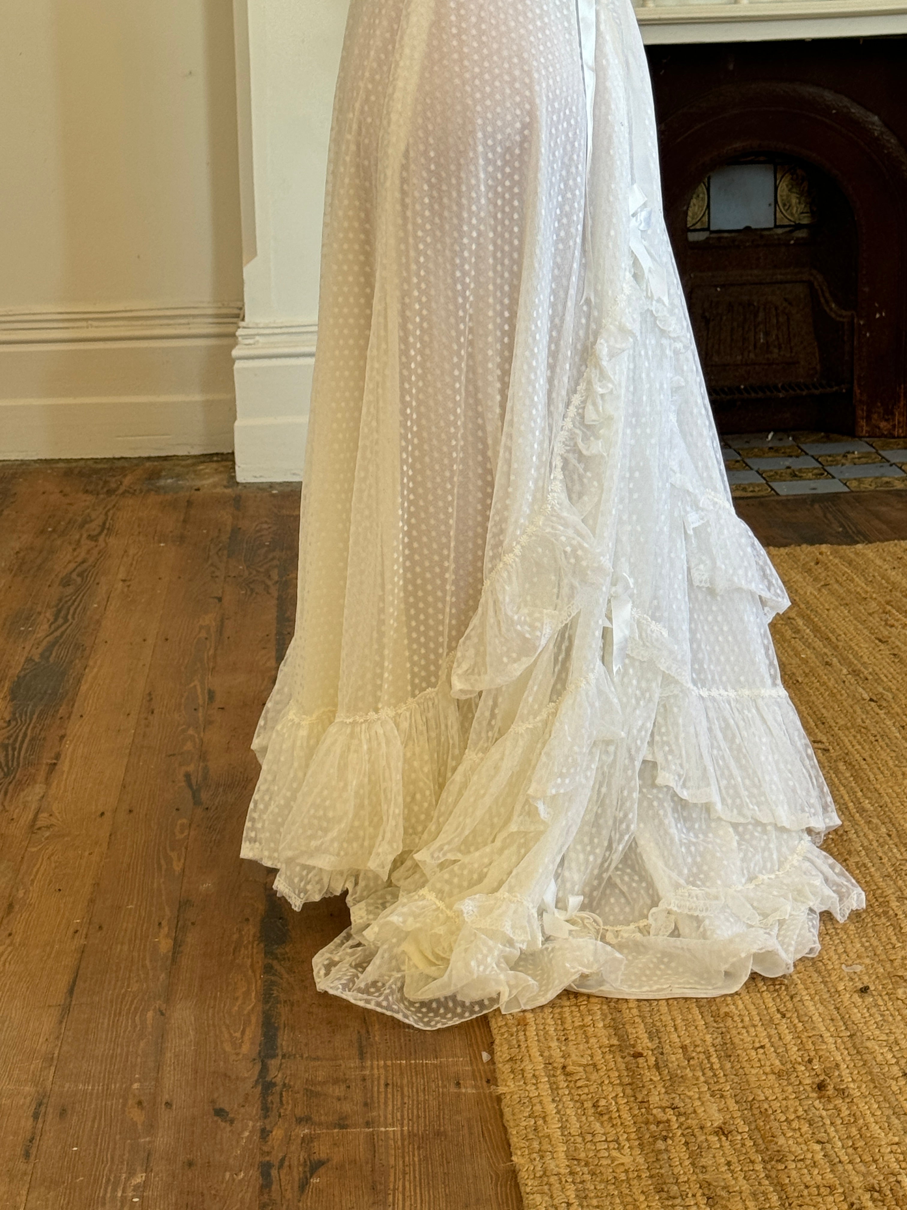 Vintage 70s Polka Scoop Neck Wedding Dress