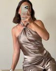 Vintage 90s Australian Made Bronze Satin Party Dress