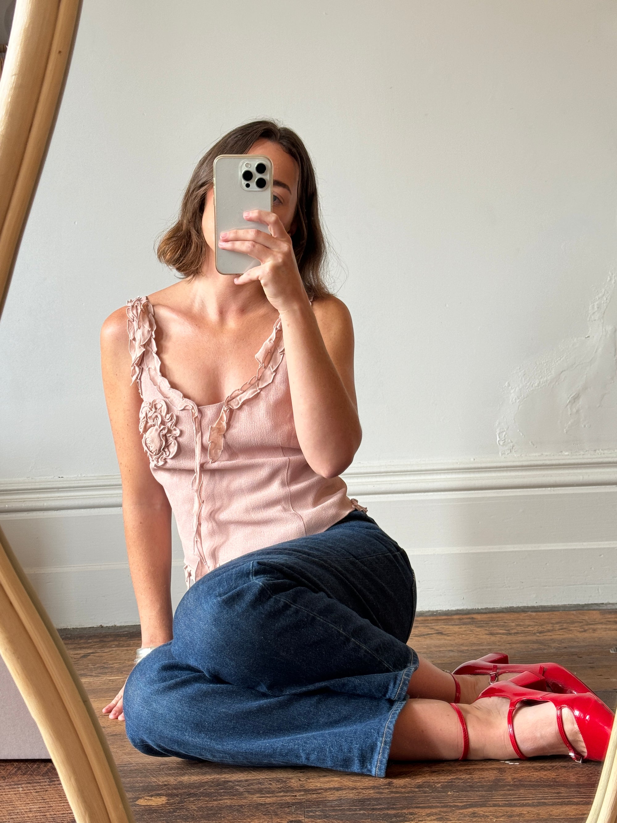 Vintage 90s Moschino Dusty Pink Rosette Top
