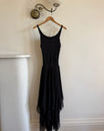 Vintage 90s Pure Silk Backless Beaded Fairy Dress Noir