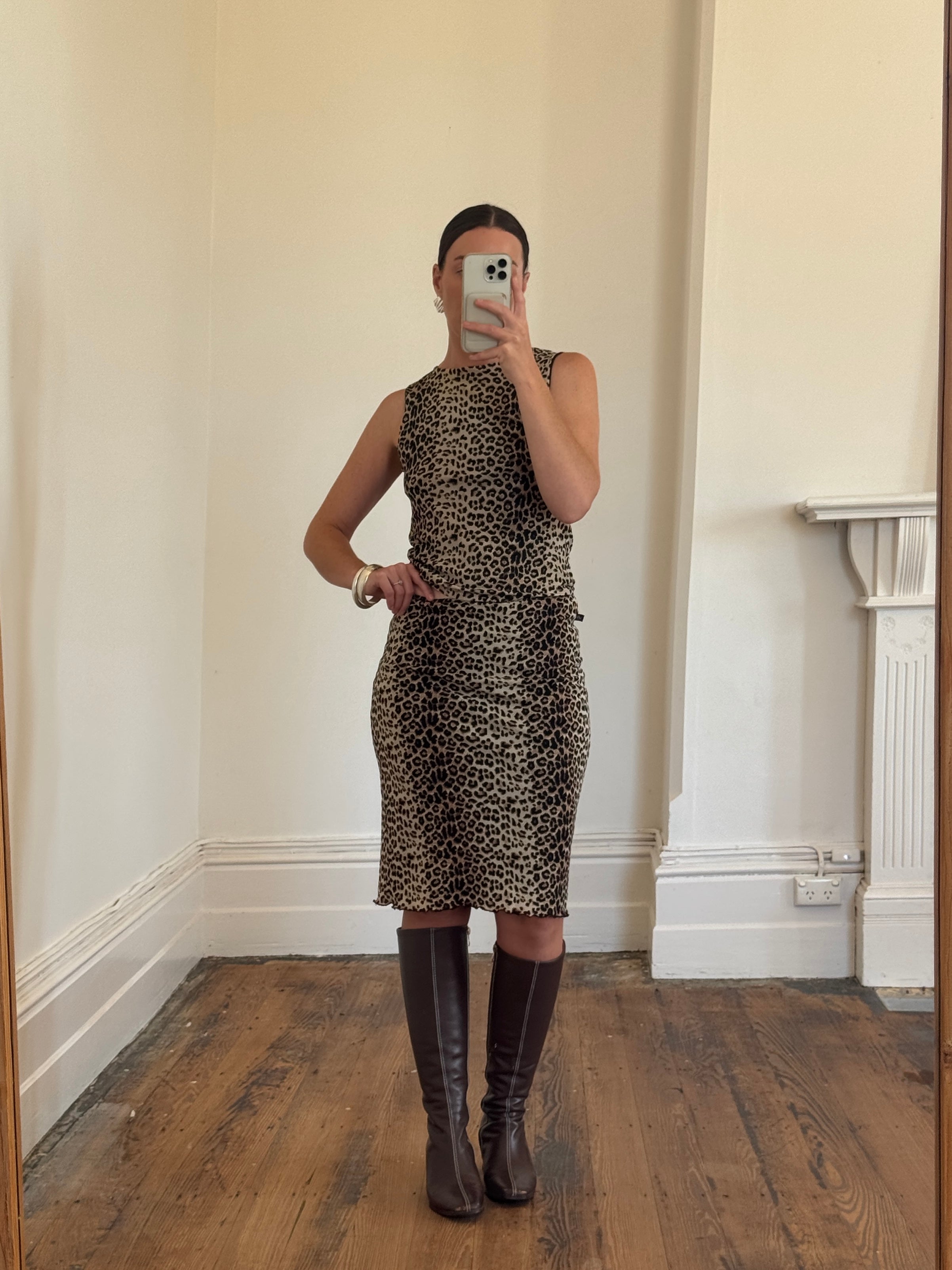 Vintage 90s Leopard Print Lettuce Hem Set