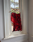 Vintage Y2K Burnt Velvet Beaded Fringe Halter and Skirt Set Crimson