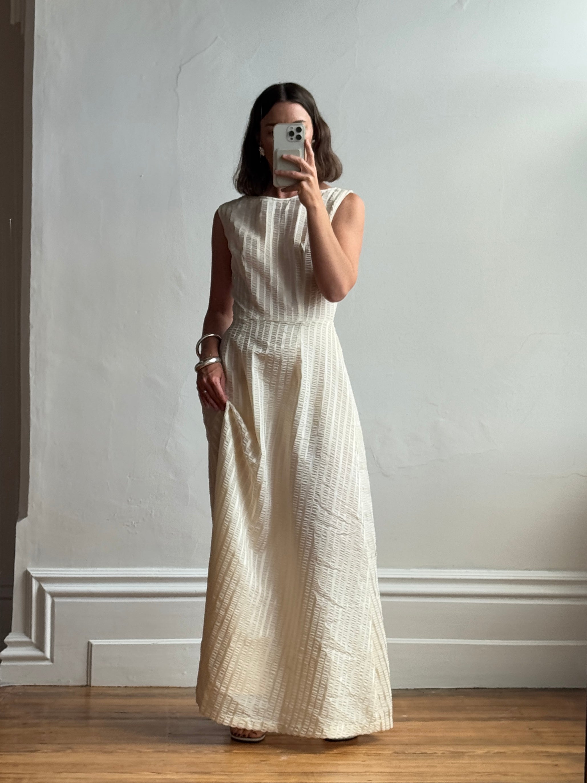 Vintage 60s Crinkle Classic Dress Creme