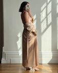 Vintage 80s Champagne Peach Robe and Slip Set