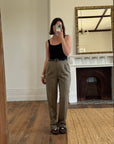 Vintage 80s Worsted Wool High Waist Suit Pant Olive Grey