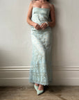 Vintage 90s Jenny Bannister Lace Mesh Prom Dress Baby Blue